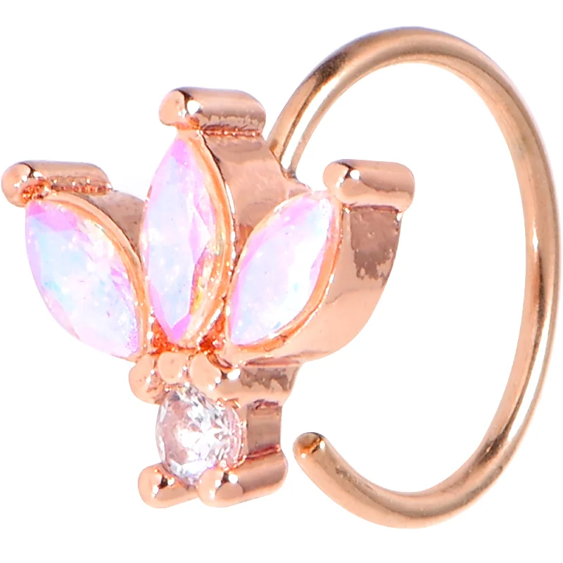 Nose Rings with Delicate Designs -20 Gauge 5/16 Aurora Gem Rose Gold Tone Fashion Fan Mini Nose Hoop Nose Rings with Delicate Designs -20 Gauge 5/16 Aurora Gem Rose Gold Tone Fashion Fan Mini Nose Hoop