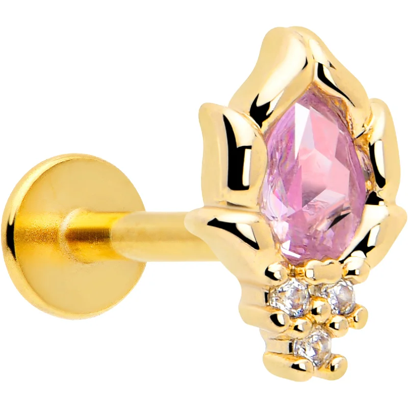 Lip Rings for Comfortable Piercing16 Gauge 5/16 Pink CZ Gem Gold Tone Style Fire Labret Monroe Tragus