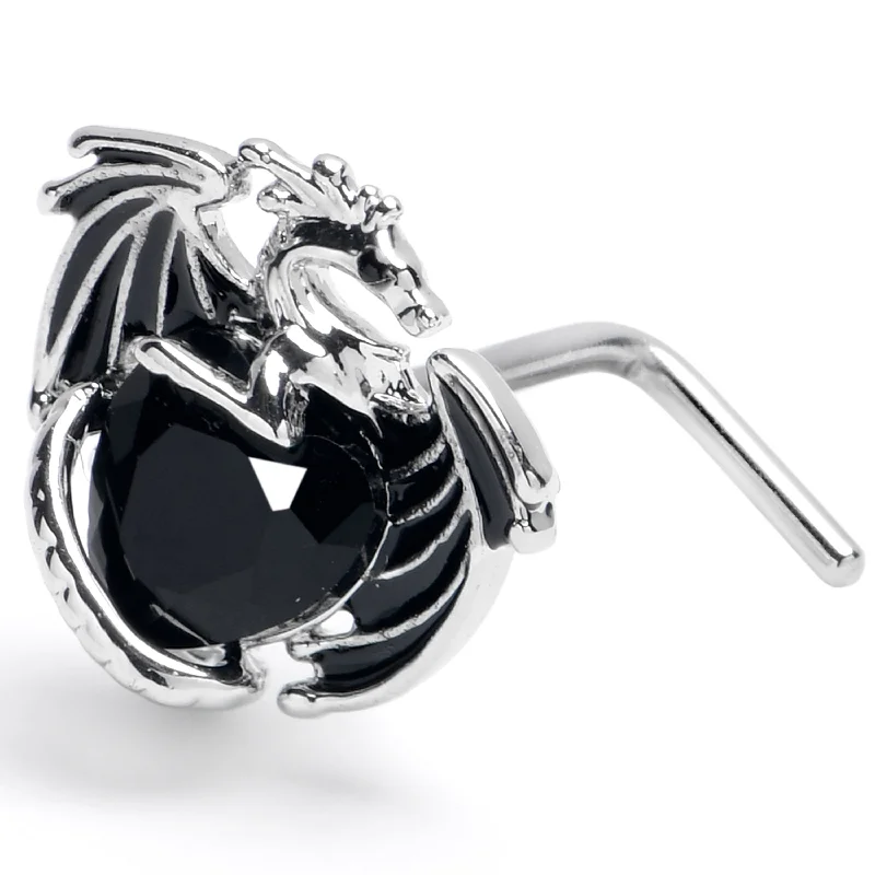 Nose Rings for Glamorous Style -20 Gauge 7mm Black CZ Gem Heart of Dragon L Shape Nose Ring Nose Rings for Glamorous Style -20 Gauge 7mm Black CZ Gem Heart of Dragon L Shape Nose Ring
