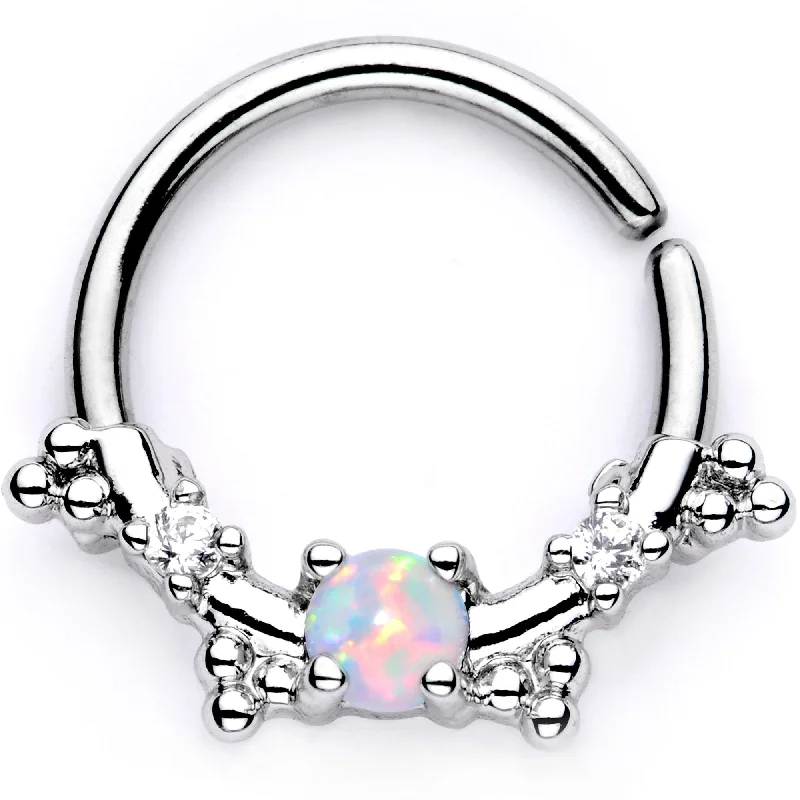 Nose Rings for Sensitive Piercings -16 Gauge 3/8 White Synthetic Opal Luminous Seamless Circular Ring Nose Rings for Sensitive Piercings -16 Gauge 3/8 White Synthetic Opal Luminous Seamless Circular Ring