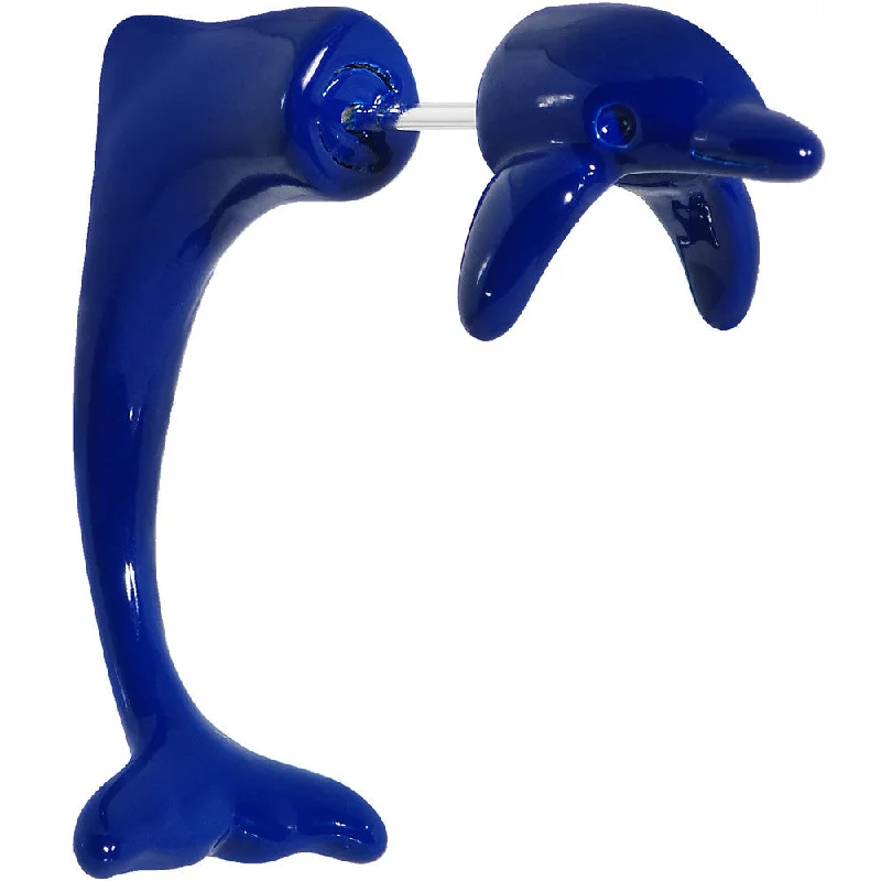 Women's Earrings – Elegant Designs for Every Personality--Blue Acrylic Leaping Dolphin Fake Taper Ear Plug