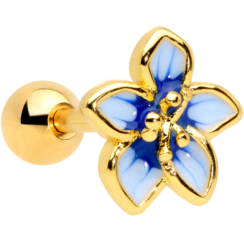 Women's Earrings – Elegant Designs for Every Personality--16 Gauge 1/4 Gold Tone White Blue Flower Cartilage Tragus Earring