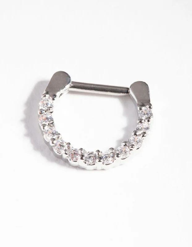 Trendy Nose Rings for Fun Looks -Surgical Steel Cubic Zirconia Septum Ring
