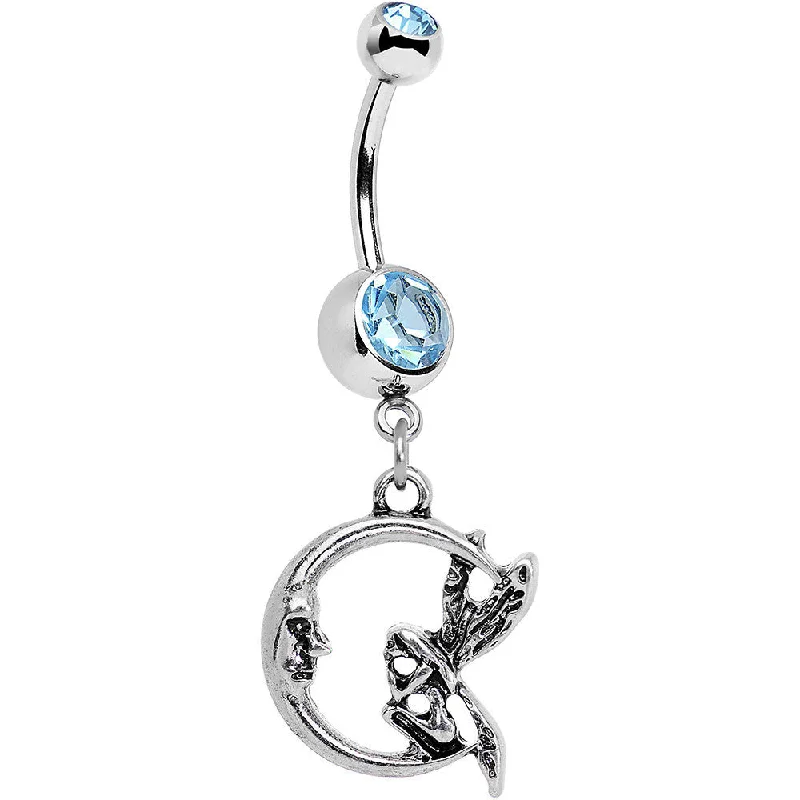 Comfortable Belly Rings with Sleek Design -Aqua Gem Fairly Fairy Moon Dangle Belly Ring Comfortable Belly Rings with Sleek Design -Aqua Gem Fairly Fairy Moon Dangle Belly Ring