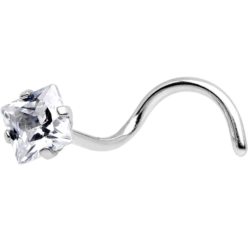 Elegant Silver Nose Rings -20 Gauge Clear CZ Gem Raised Rhombus Left Nose Screw