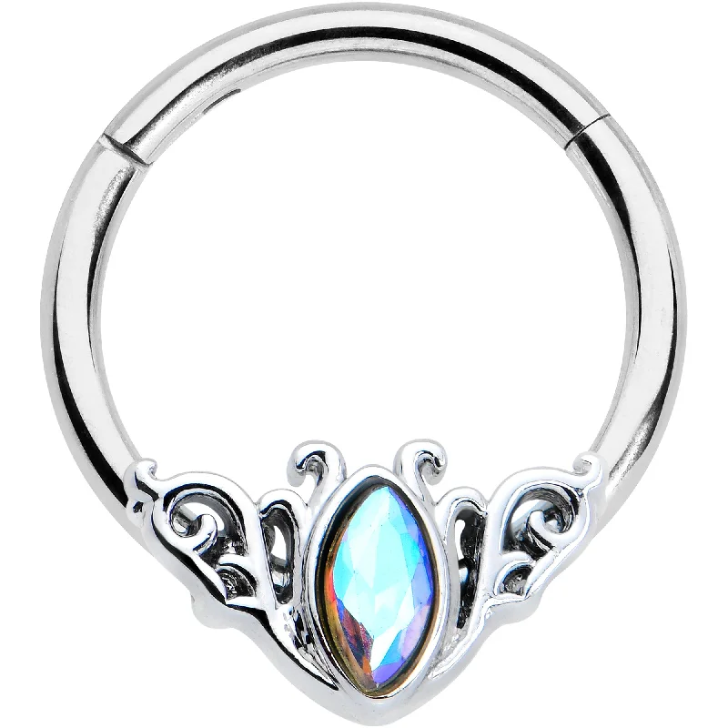 Unique Nose Rings for Chic Appeal -16 Gauge 3/8 Aurora Gem Deco Waves Hinged Segment Ring Unique Nose Rings for Chic Appeal -16 Gauge 3/8 Aurora Gem Deco Waves Hinged Segment Ring