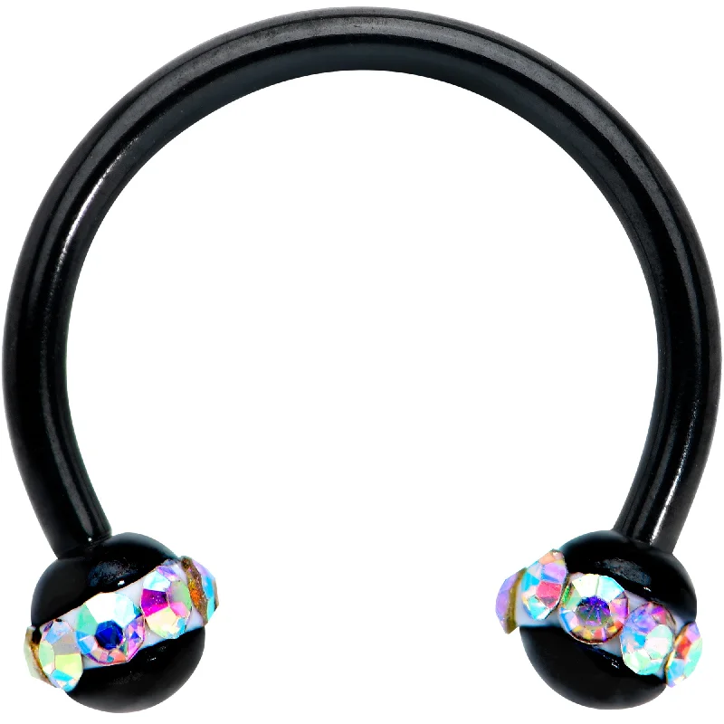 Women's Earrings – Elegant Designs for Every Personality--16 Gauge 3/8 Aurora Gem Black Banded Horseshoe Circular Barbell