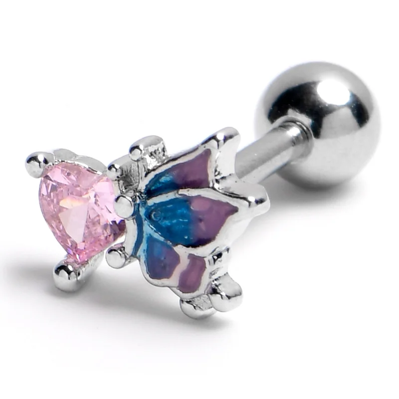 Women's Earrings – Elegant Designs for Every Personality--16 Gauge 1/4 Pink Gem Heart Butterfly Purple Cartilage Tragus Earring Women's Earrings – Elegant Designs for Every Personality--16 Gauge 1/4 Pink Gem Heart Butterfly Purple Cartilage Tragus Earring
