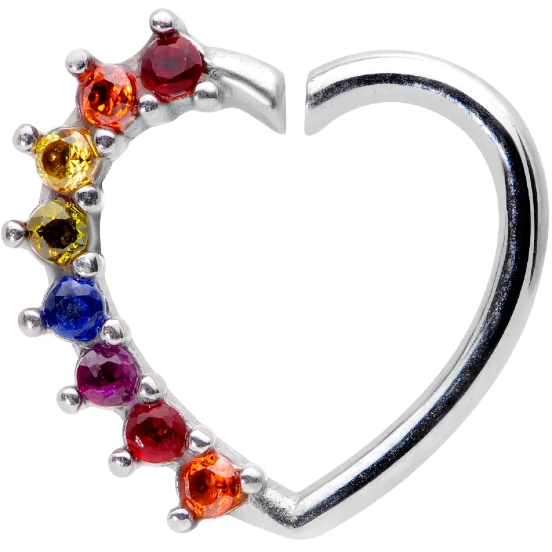 Lip Rings with Vintage Appeal16 Gauge 5/16 Rainbow Gem Pride Heart Right Ear Closure Ring
