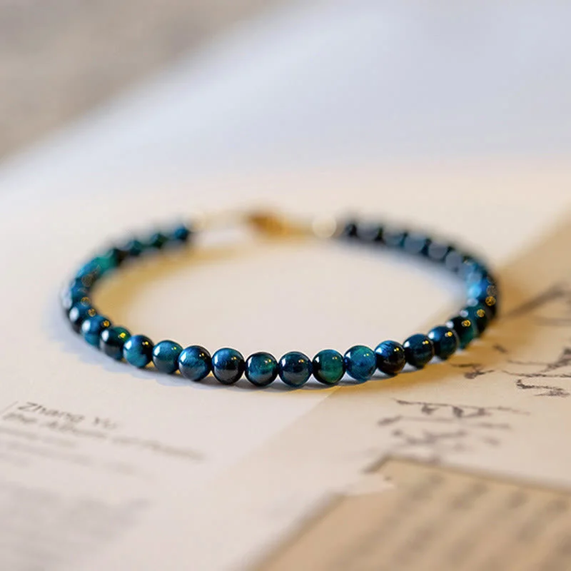 Classic Round Bangles for Women-Buddha Stones Natural Blue Tiger Eye Stone Protection Chain Bracelet