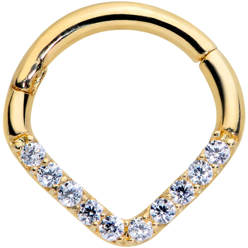 Women's Earrings – Elegant Designs for Every Personality--16 Gauge 5/16 14k Gold Clear CZ Gem Chevron Hinged Segment Ring