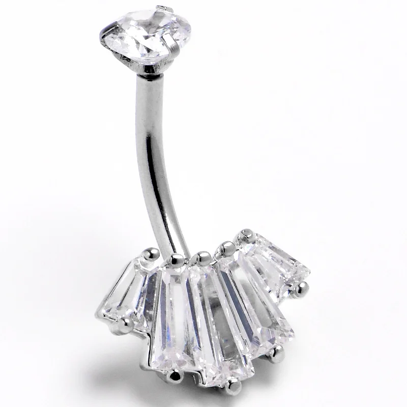 Comfortable Belly Rings for Everyday Use -Clear CZ Gem Regal Rectangles Internally Threaded Double Mount Belly Ring Comfortable Belly Rings for Everyday Use -Clear CZ Gem Regal Rectangles Internally Threaded Double Mount Belly Ring