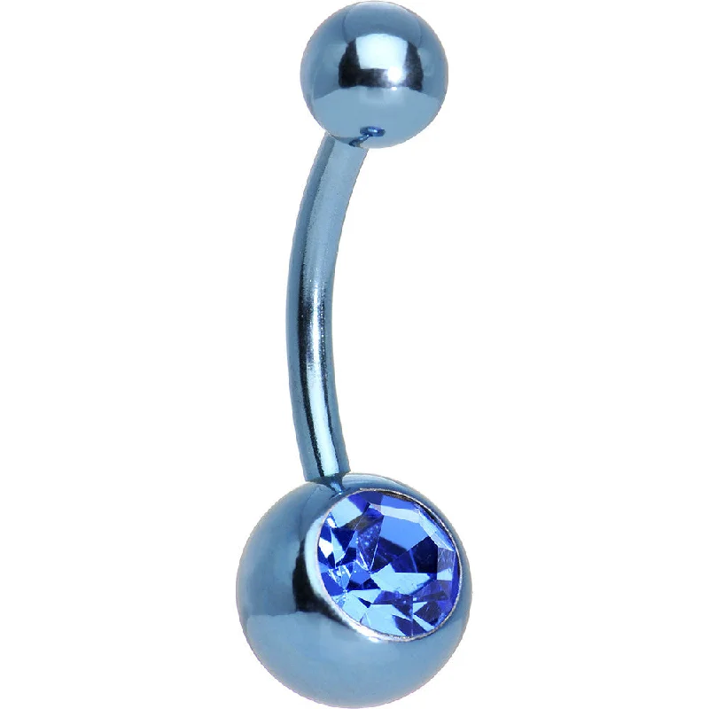 Belly Rings for Trendy Looks -Blue Gem Light Blue Anodized Titanium Belly Ring