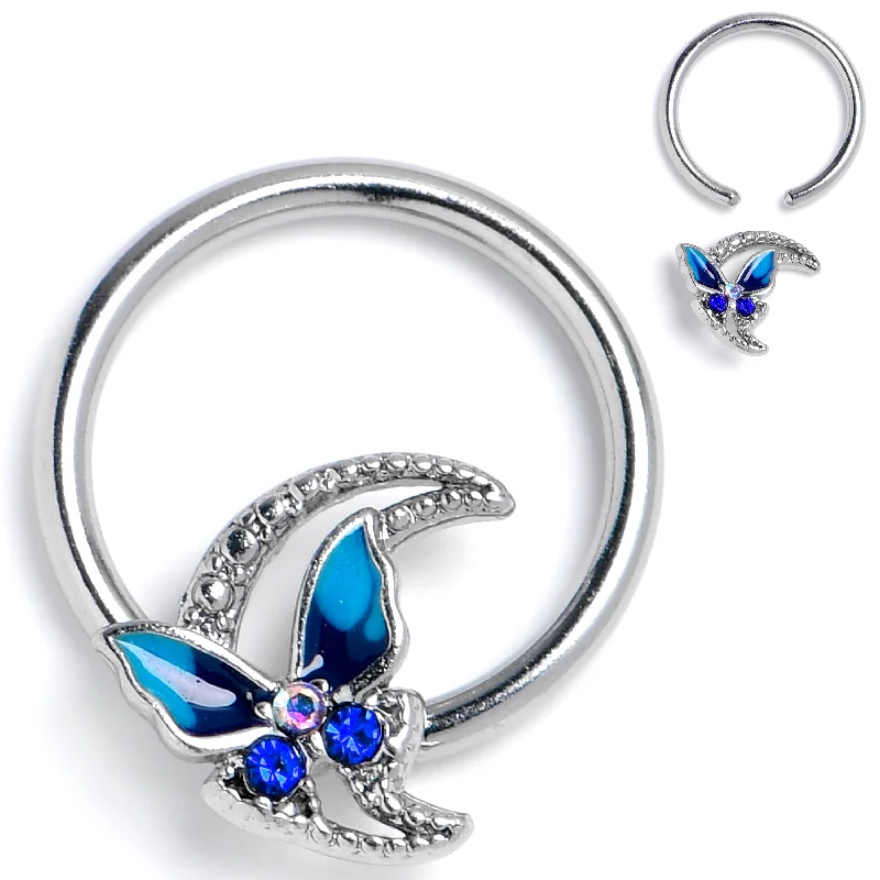 Women's Earrings – Elegant Designs for Every Personality--16 Gauge 3/8 Aurora Gem Butterfly Blue Beauty BCR Captive Ring