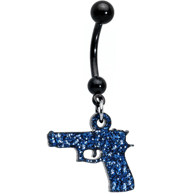 Beautiful Belly Rings with Polished Shine -Blue Glitter Gun Dangle Belly Ring