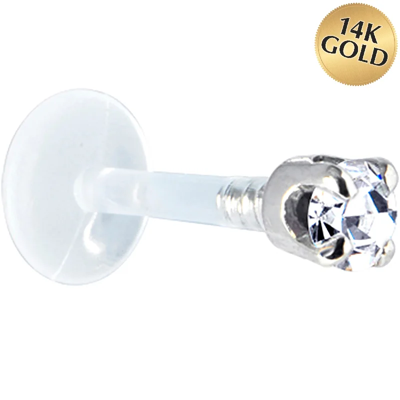 Women's Earrings – Elegant Designs for Every Personality--16 Gauge 1/4 Solid 14KT White Gold 3mm Clear Cubic Zirconia Bioplast Tragus Earring Stud Women's Earrings – Elegant Designs for Every Personality--16 Gauge 1/4 Solid 14KT White Gold 3mm Clear Cubic Zirconia Bioplast Tragus Earring Stud