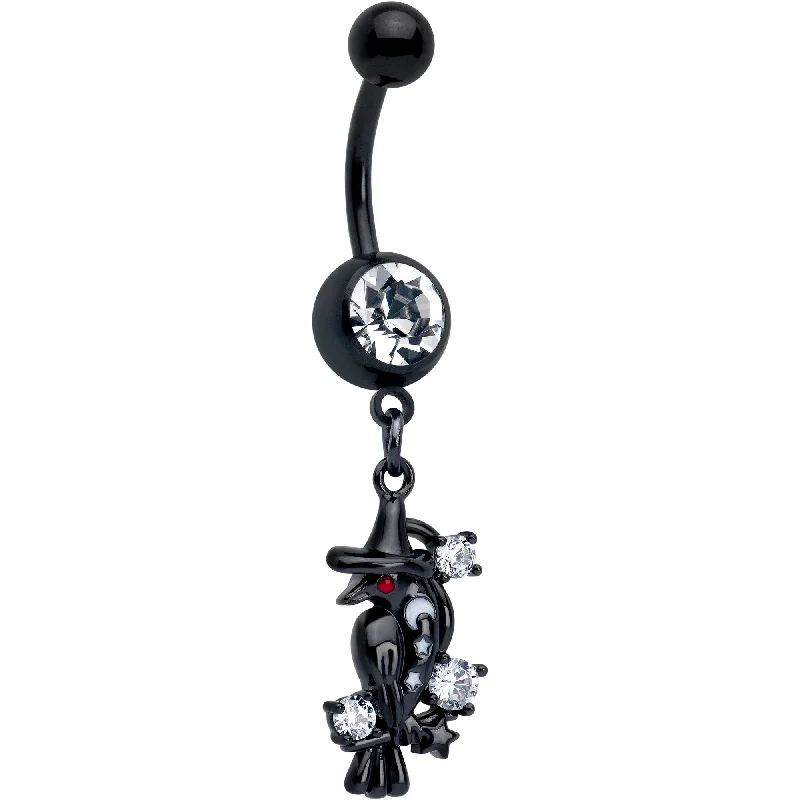 Trendy Belly Rings for Everyday Fashion -Clear CZ Gem Black Raven Witch Dangle Belly Ring Trendy Belly Rings for Everyday Fashion -Clear CZ Gem Black Raven Witch Dangle Belly Ring