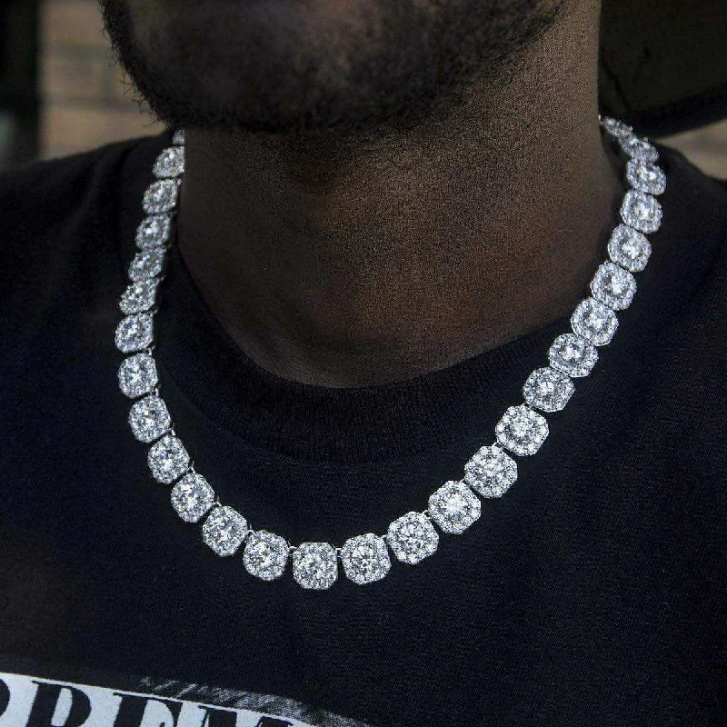 Exclusive Men's Necklaces & Pendants for the Modern Gentleman-Clustered Tennis Necklace in White Gold- 12mm Exclusive Men's Necklaces & Pendants for the Modern Gentleman-Clustered Tennis Necklace in White Gold- 12mm