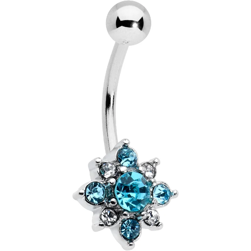 Silver Belly Rings for Elegant Appeal -Blue Clear Gem Stylish Snowflake Holiday Belly Ring Silver Belly Rings for Elegant Appeal -Blue Clear Gem Stylish Snowflake Holiday Belly Ring