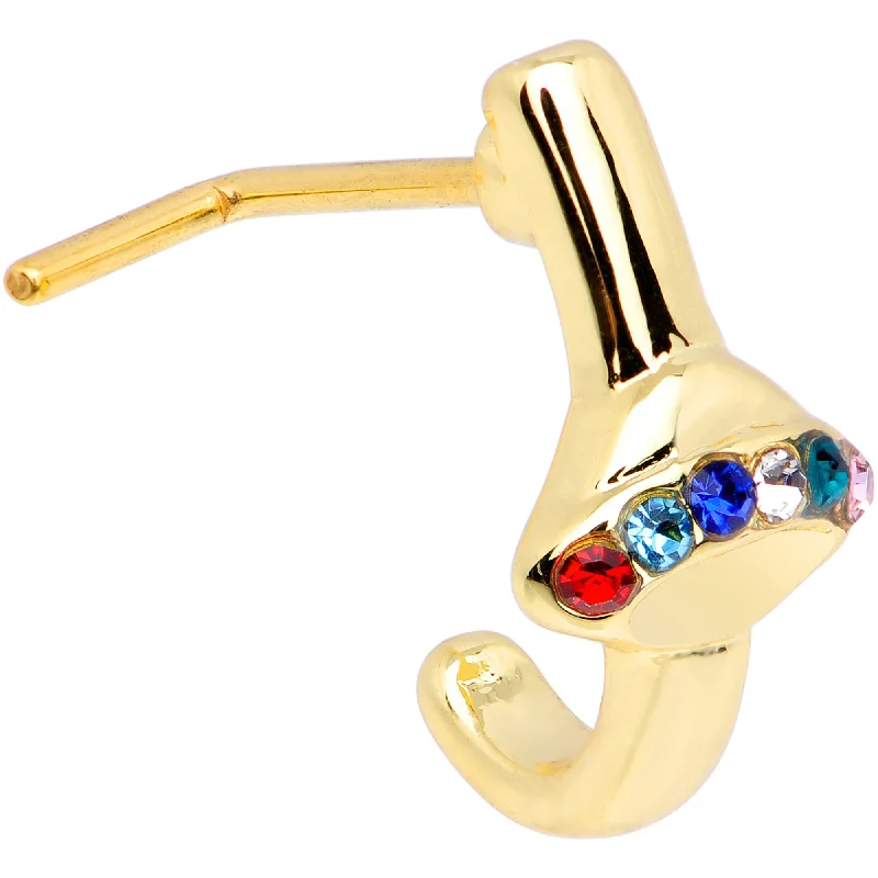 Nose Rings for Bold Fashion Choices -20 Gauge Multicolor Gem Gold Tone UFO Faux Hoop L Shaped Nose Ring Nose Rings for Bold Fashion Choices -20 Gauge Multicolor Gem Gold Tone UFO Faux Hoop L Shaped Nose Ring