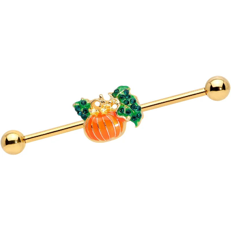 Women's Earrings – Elegant Designs for Every Personality--14 Gauge Gold Tone Autumn Pumpkin Halloween Industrial Barbell 38mm Women's Earrings – Elegant Designs for Every Personality--14 Gauge Gold Tone Autumn Pumpkin Halloween Industrial Barbell 38mm