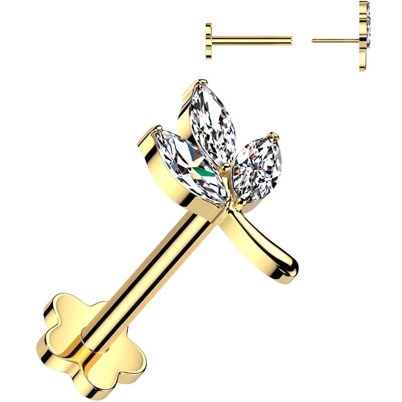 Women's Earrings – Elegant Designs for Every Personality--16 Gauge 5/16 CZ Gem Leaves Gold PVD Medical Grade Titanium Reversible Flat Back Earring Women's Earrings – Elegant Designs for Every Personality--16 Gauge 5/16 CZ Gem Leaves Gold PVD Medical Grade Titanium Reversible Flat Back Earring