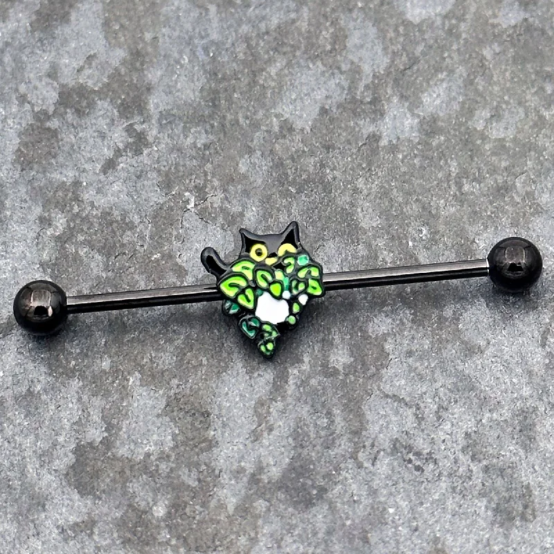 Women's Earrings – Elegant Designs for Every Personality--14 Gauge Black Pouncing Cat Industrial Barbell 38mm