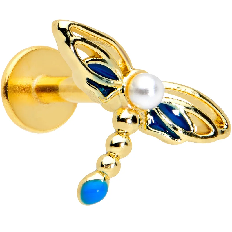 Lip Rings for Edgy Fashion16 Gauge 1/4 Gold Tone White Orb Dragonfly Labret Monroe Tragus