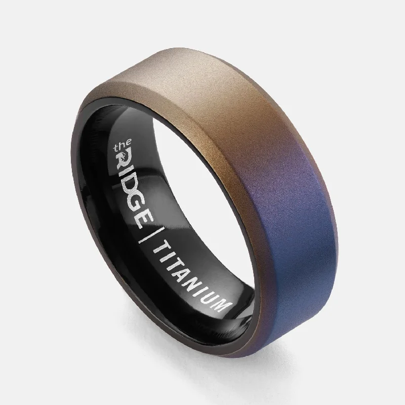 Top Men's Rings – Crafted for Every Style Ridge 8mm Beveled Ring Set - Burnt Titanium Top Men's Rings – Crafted for Every Style Ridge 8mm Beveled Ring Set - Burnt Titanium