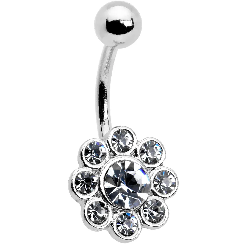 Minimalist Belly Rings for Subtle Beauty -Clear Gem Whimsy Flower Belly Ring