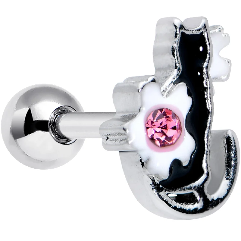 Women's Earrings – Elegant Designs for Every Personality--16 Gauge 1/4 Pink Gem Black Cat White Flowers Cartilage Tragus Earring Women's Earrings – Elegant Designs for Every Personality--16 Gauge 1/4 Pink Gem Black Cat White Flowers Cartilage Tragus Earring