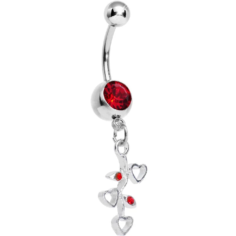 Comfortable Belly Rings with Unique Finish -Red Gem Branch of Love Heart Dangle Belly Ring Comfortable Belly Rings with Unique Finish -Red Gem Branch of Love Heart Dangle Belly Ring