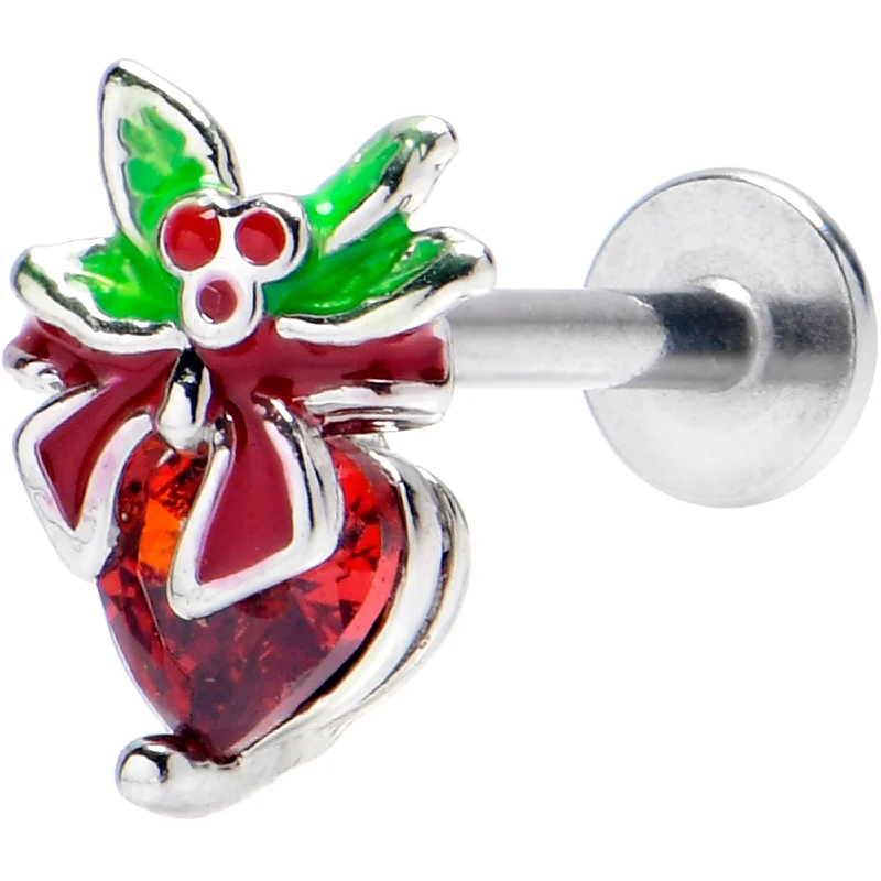 Comfortable Lip Rings for Sensitive Piercings16 Gauge 5/16 Red Gem Festive Holiday Ornament Labret Monroe Tragus