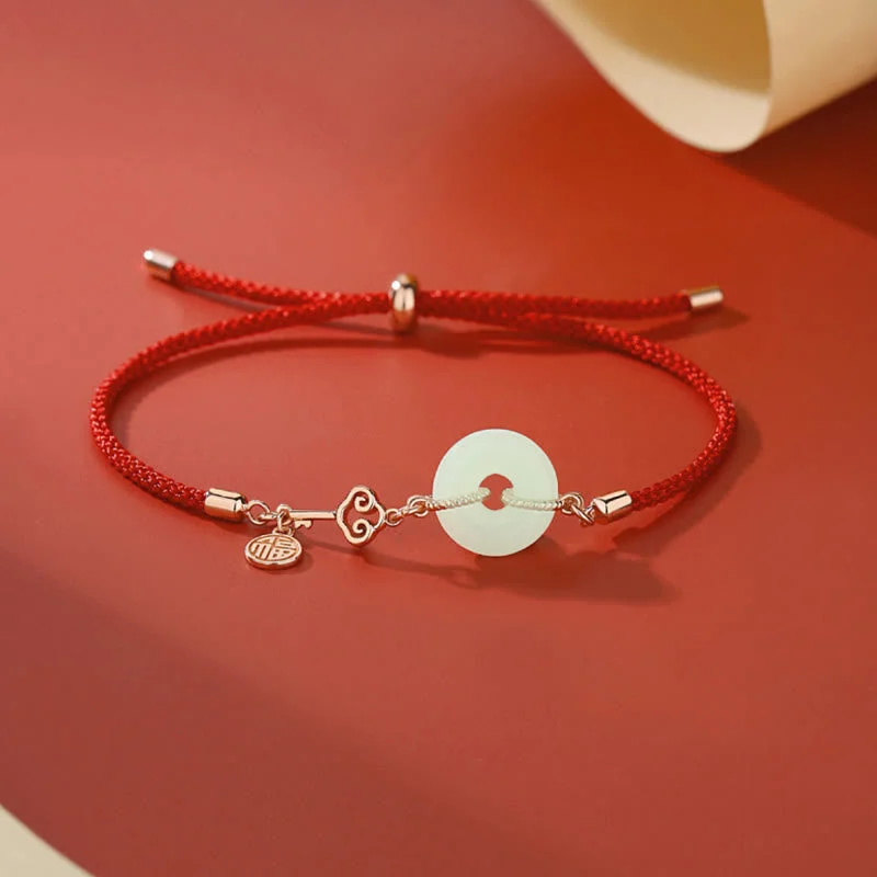 Trendy Bracelets for Men with Charms-Buddha Stones Natural Hetian Jade Peace Buckle 925 Sterling Silver Red String Fu Character Protection Luck Bracelet Trendy Bracelets for Men with Charms-Buddha Stones Natural Hetian Jade Peace Buckle 925 Sterling Silver Red String Fu Character Protection Luck Bracelet