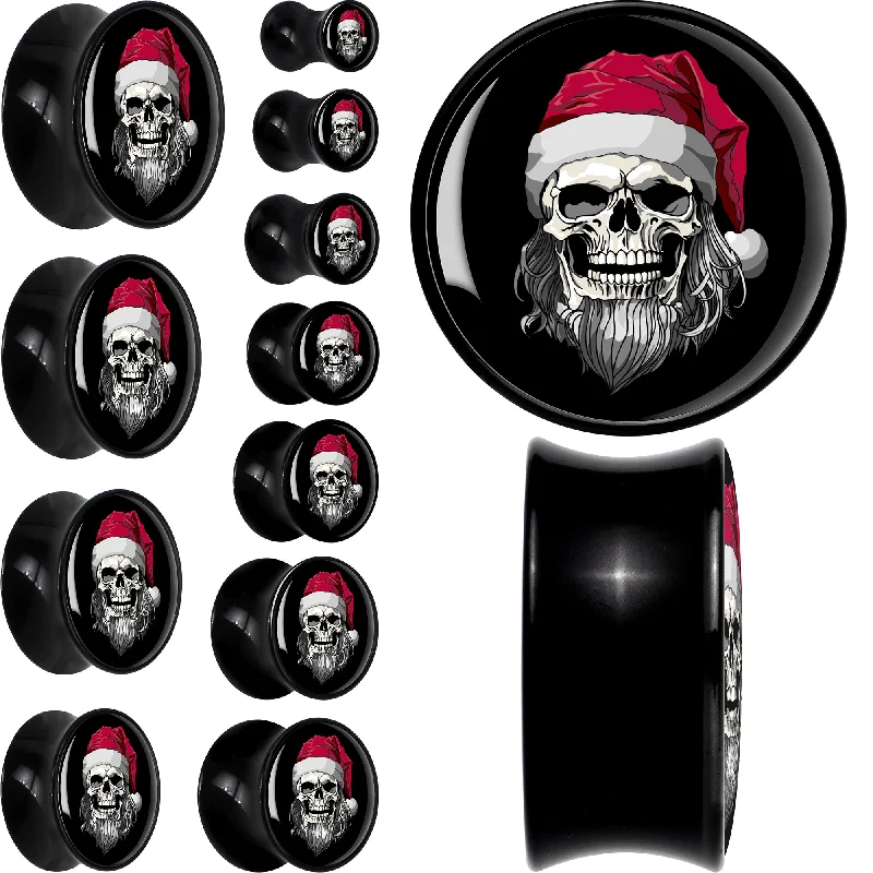 Women's Earrings – Elegant Designs for Every Personality--Holiday Skeleton Santa Claus Black Acrylic Saddle Plug Set Women's Earrings – Elegant Designs for Every Personality--Holiday Skeleton Santa Claus Black Acrylic Saddle Plug Set