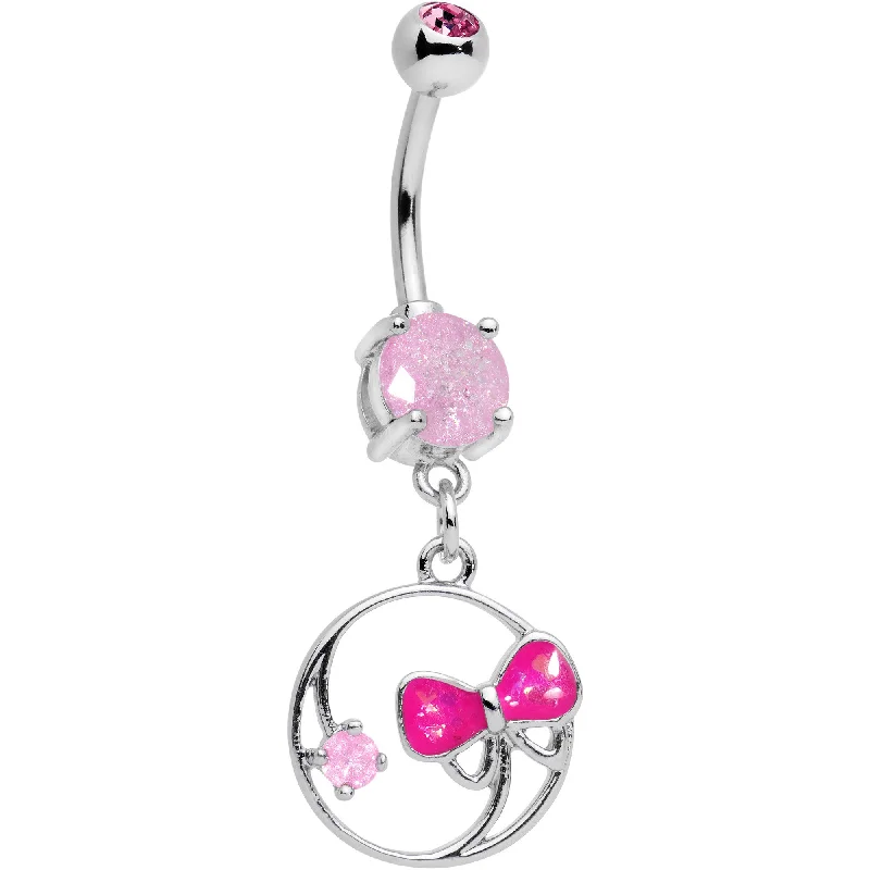 Comfortable Belly Rings for Trendy Looks -Pink Faux Opal Tie It In a Bow Dangle Belly Ring Comfortable Belly Rings for Trendy Looks -Pink Faux Opal Tie It In a Bow Dangle Belly Ring