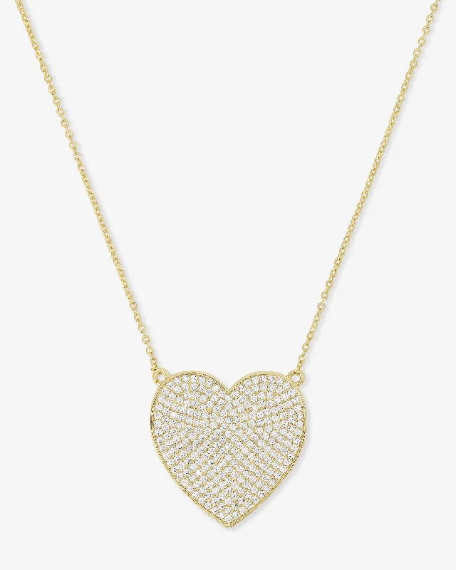 Shop Classic Women's Necklaces & Pendants with a Modern Twist-XL You Have My Whole Heart Pavé Necklace 15" - Gold|White Diamondettes Shop Classic Women's Necklaces & Pendants with a Modern Twist-XL You Have My Whole Heart Pavé Necklace 15" - Gold|White Diamondettes