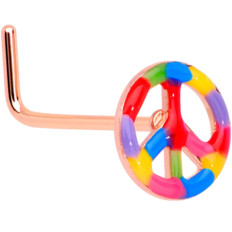 Nose Rings with Star Shape -22 Gauge 5/16 Rose Gold Tone Rainbow Peace Sign L Shaped Nose Ring Nose Rings with Star Shape -22 Gauge 5/16 Rose Gold Tone Rainbow Peace Sign L Shaped Nose Ring