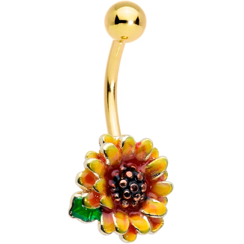 Unique Belly Rings with Creative Details -Gold Tone Summer Floral Sunflower Belly Ring Unique Belly Rings with Creative Details -Gold Tone Summer Floral Sunflower Belly Ring
