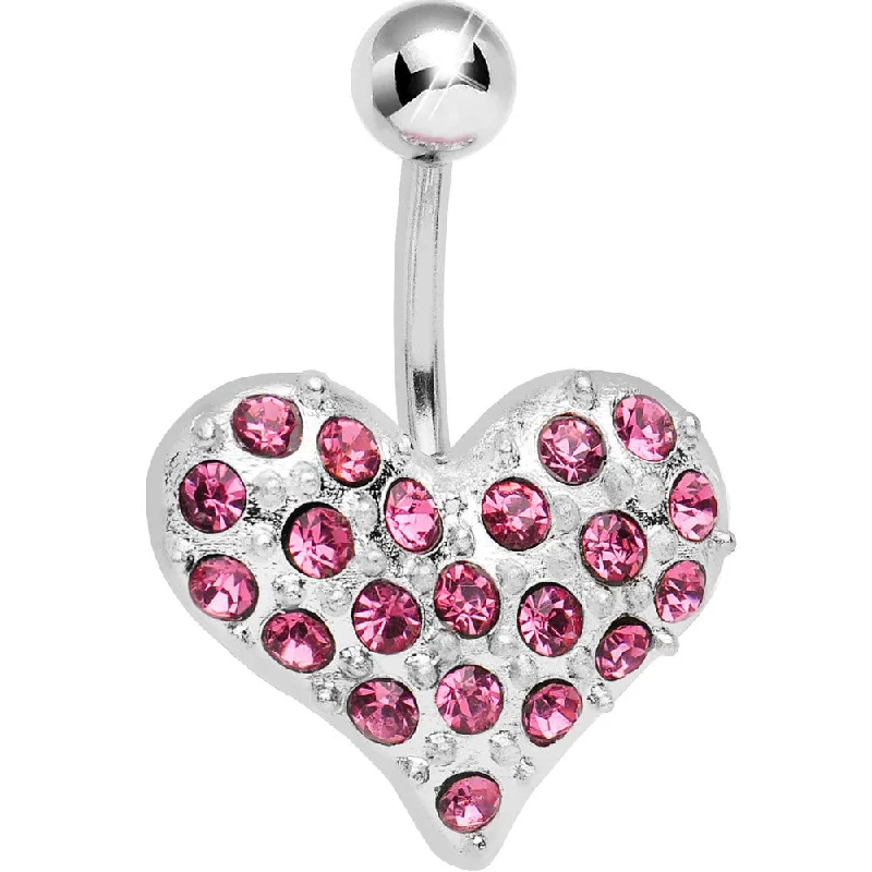 Beautiful Belly Rings for Elegant Looks -Prissy Pink Crystal Heart On Belly Ring