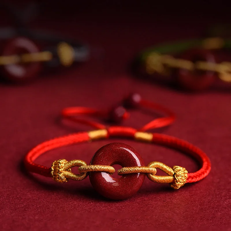 Charm Bracelets with Unique Features for Men-Buddha Stones Handcrafted Cinnabar Peace Buckle Pattern Concentration Braided Bracelet Charm Bracelets with Unique Features for Men-Buddha Stones Handcrafted Cinnabar Peace Buckle Pattern Concentration Braided Bracelet