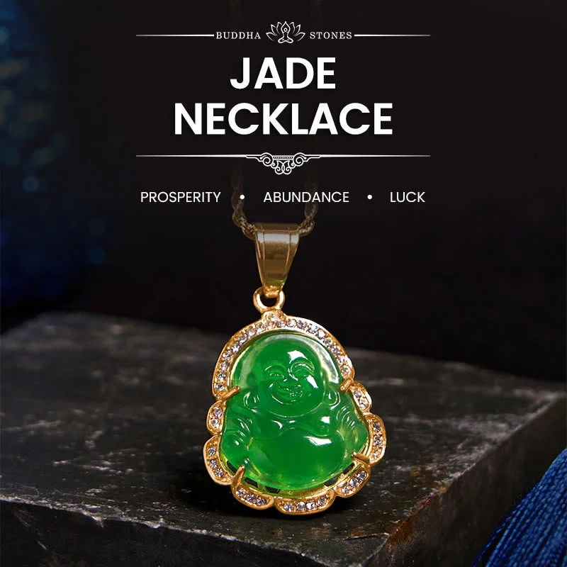 Shop Classic Women's Necklaces & Pendants with a Modern Twist-Buddha Stones 18K Gold Filled Laughing Buddha Jade Luck Necklace Chain Pendant Shop Classic Women's Necklaces & Pendants with a Modern Twist-Buddha Stones 18K Gold Filled Laughing Buddha Jade Luck Necklace Chain Pendant