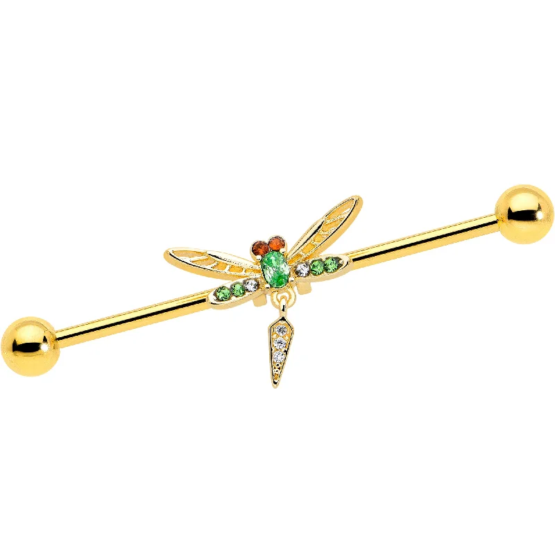Women's Earrings – Elegant Designs for Every Personality--14 Gauge Green Gem Gold Tone Swank Dragonfly Dangle Industrial Barbell 38mm Women's Earrings – Elegant Designs for Every Personality--14 Gauge Green Gem Gold Tone Swank Dragonfly Dangle Industrial Barbell 38mm