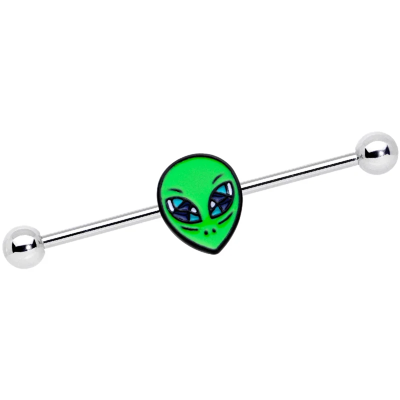 Women's Earrings – Elegant Designs for Every Personality--14 Gauge Hypnotic Eye Green Alien Industrial Barbell 38mm Women's Earrings – Elegant Designs for Every Personality--14 Gauge Hypnotic Eye Green Alien Industrial Barbell 38mm