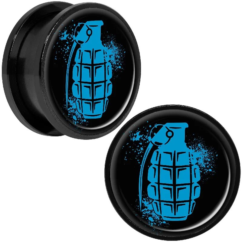 Women's Earrings – Elegant Designs for Every Personality--Blue Grenade Black Anodized Screw Fit Plug Set 20mm