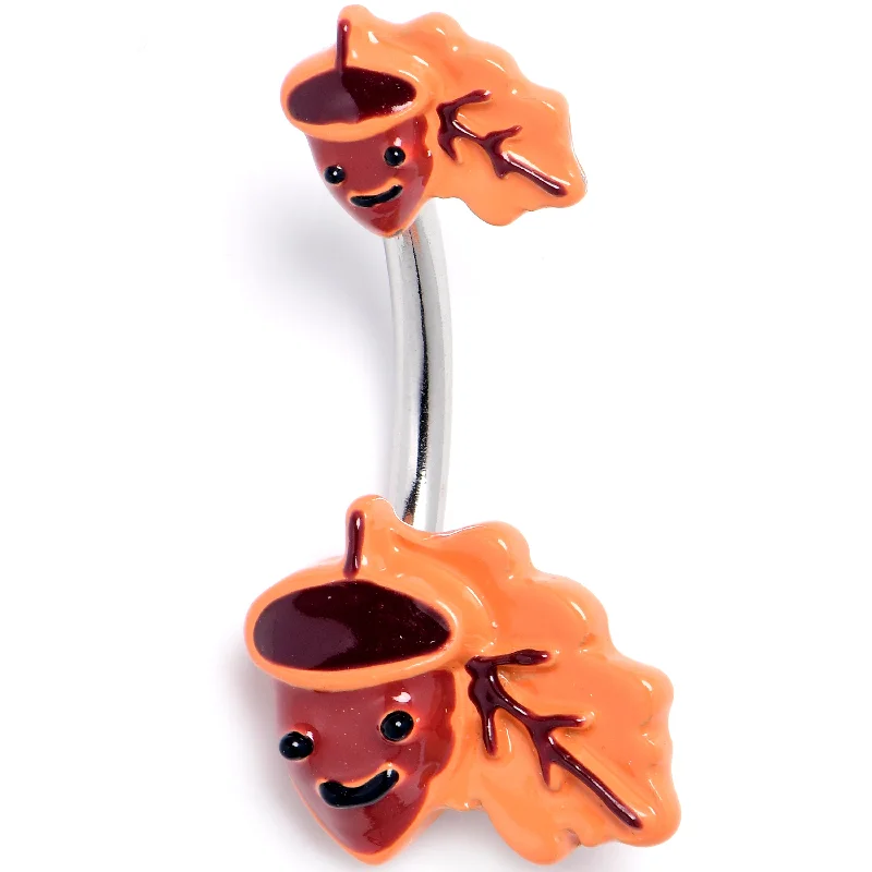 Unique Belly Rings with Artistic Shine -Acorn Oak Leaf Autumn Double Mount Belly Ring Unique Belly Rings with Artistic Shine -Acorn Oak Leaf Autumn Double Mount Belly Ring