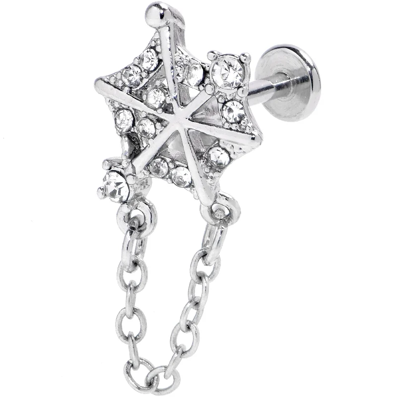 Comfortable Lip Rings for Smooth Feel16 Gauge 5/16 Clear Gem Spiderweb Chain Dangle Labret Monroe Tragus