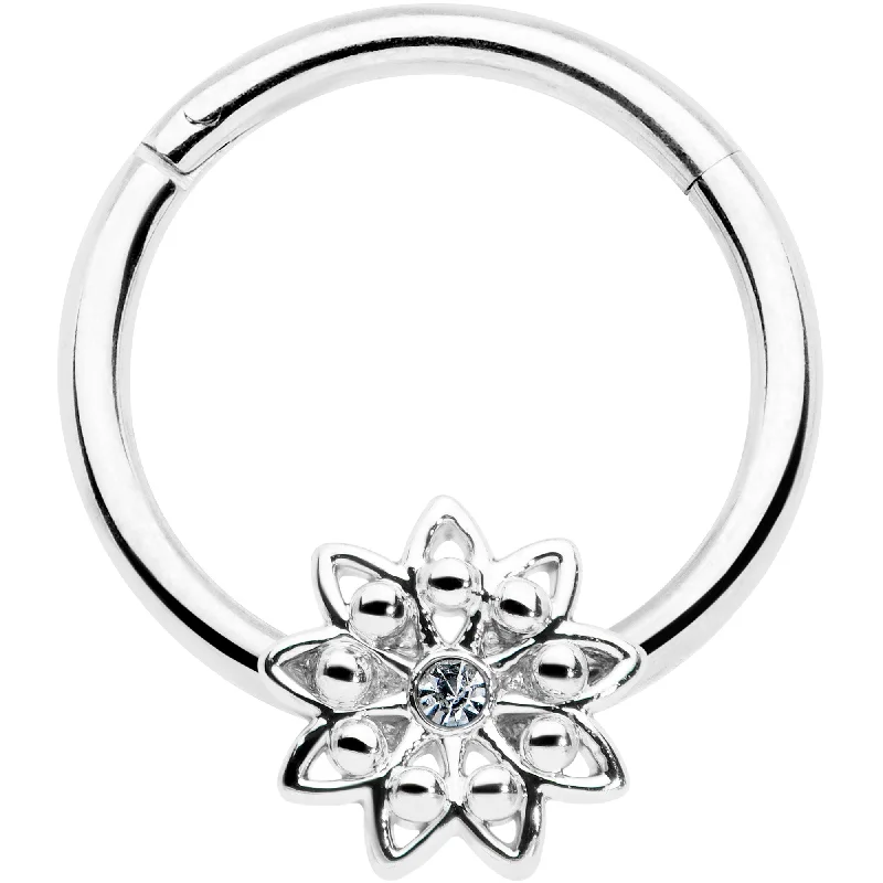 Women's Earrings – Elegant Designs for Every Personality--16 Gauge 3/8 Clear Gem Starry Flower Hinged Segment Ring Women's Earrings – Elegant Designs for Every Personality--16 Gauge 3/8 Clear Gem Starry Flower Hinged Segment Ring