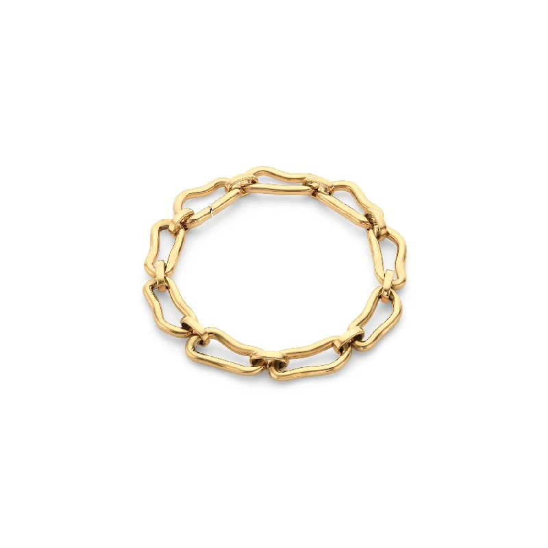 Cuff Bangles with Gemstone Settings for Women-Molten Link Bracelet (Gold)