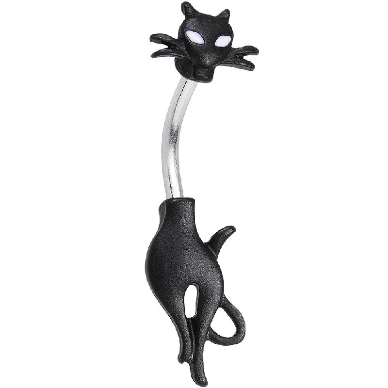 Bold Belly Rings for Statement Fashion -Clear Gem Sleek Black Cat Double Mount Belly Ring Bold Belly Rings for Statement Fashion -Clear Gem Sleek Black Cat Double Mount Belly Ring